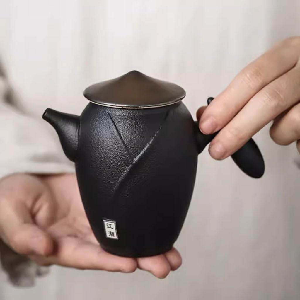 Tetera de cerámica creativa Retro negra con filtro para el hogar, pequeña oficina, juego de té de Kung Fu, tetera individual
