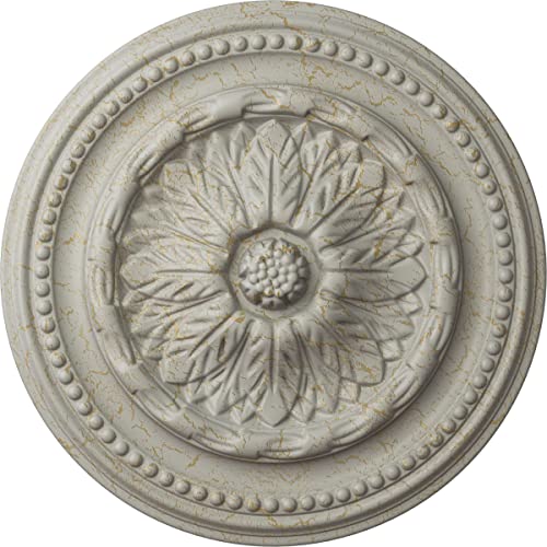 Image of Ekena Millwork CM15CHPCC 15 3 /4 inchOD x 1 7 /8 inchP Chester Ceiling Medallion, Pot of Cream Crackle