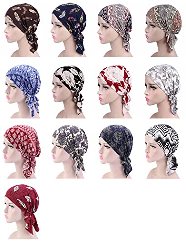 Image of beauty YFJH Women Stretch Cotton Print Sleep Turban Hat Headwear Scarf Chemo Beanie Cap for Cancer Hair Loss
