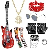 MUNSKT Punk Rockstar Fancy Dress,Rock Star Accessories,Rock Heavy Metal Accessories for Women Men 80s Disco Party Christmas Halloween