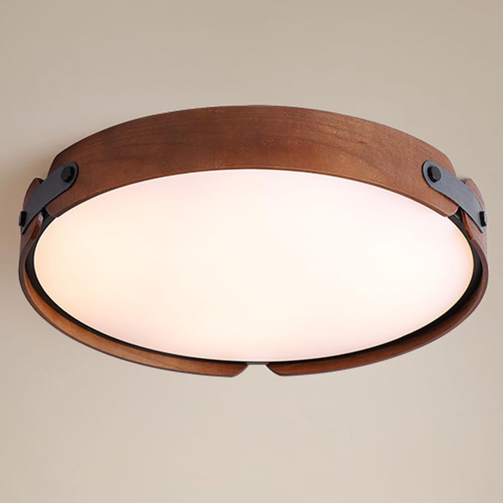 Plafonnier LED moderne en bois de noyer de 27W et 16 pouces pour salon