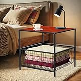 Nouva End Table, 20 Inch Square Side Table w/Mesh Storage Basket, 2-Tier Nightstand Storage Shelf Metal Frame for Living Room Bedroom Kitchen Family and Office