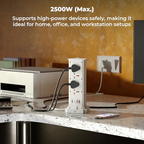 Image of Zebronics Multi-Plug Power Extension, 2500W Max, 8 Universal Sockets, 3M Cable, 20W Type-C PD, 18W USB Fast Charging, Dual Type-C & USB-A Output, Overload Protection, Ambient Light (Power Block 483)