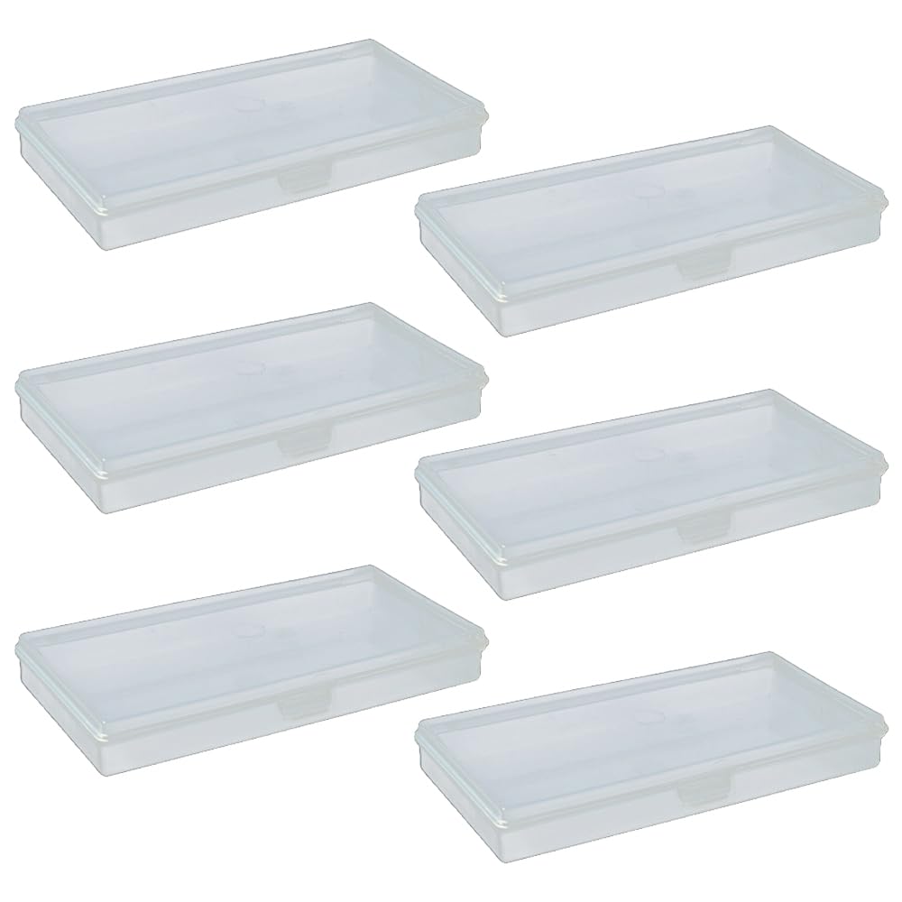 Eleanly 6 Pcs Small Plastic Box Rectangular Empty Mini Clear Plastic Organizer Storage Box Craft Storage Box with Flip Lid for Small Items and Other Craft Projects Jewellery and Pills (6)