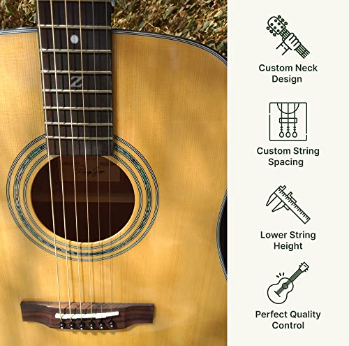 Zager Acoustic Natural Guitar - Zad20 Acoustic Easy Play Guitar - Solid Spruce/Mahogany - Premier, Custom-Made Acoustic Guitars - Easy-Playing, Handmade Guitar #TOP2