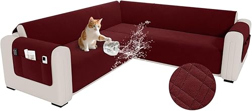 Miniatura 47 de Funda impermeable en forma de L para sofá seccional, funda acolchada de terciopelo para sofá esquinero, en forma de L, protector de muebles con