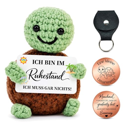 Scinzene Ruhestand Geschenk Frauen und Männer, Gehäkelte Schildkröte Rente Geschenk, Pocket Hug Glücksbringer, Renteneintritt Geschenks Frau Männer Kollege, Lustige Geschenke für Rentner