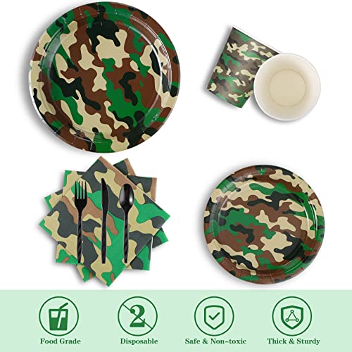 Rtteri 171 Pcs Camo Birthday Party Supplies Serves 24 Camouflage Themed Party Supplies Set With Camo Tablecloth Plates Napkins Cups Tableware Camo Banner For Army Military Birthday Party Decorations #TOP4