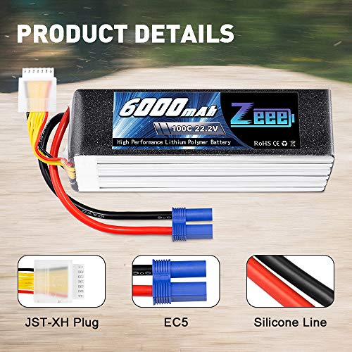 Zeee 22.2V 100C 6000Mah 6S Lipo Battery With Ec5 Connector Rc Battery For Rc Car Truck Rc Airplane Helicopter Quadcopter Boat #TOP2