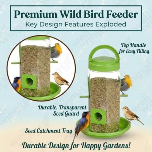 Image of Bird Feeder and Waterer Set with Hanging Brackets - 2-in-1 Wild Bird Feeding Station for Outdoors - Weatherproof Seed Dispenser & Hydration Kit for Garden, Patio & Balcony (Combo)