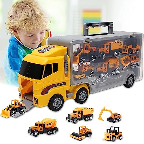 Juguetes Construcción, SUHOMMY Set de Juego de Construcción y Montaje 7 en 1, Juego de Vehículos de Ingeniería Construcción, Juguete de Camiones, Juego de Coches para niños Más...