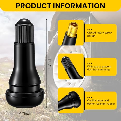 Image of Tallew 600 Pieces TR413 Tire Valve Stems, Rubber Snap-in Tubeless, Black | for 0.459 Inch Rim Holes Car Tubeless Tires, Standard Length Replacement, Bulk for Auto Repair Shops, Black Snap in Design