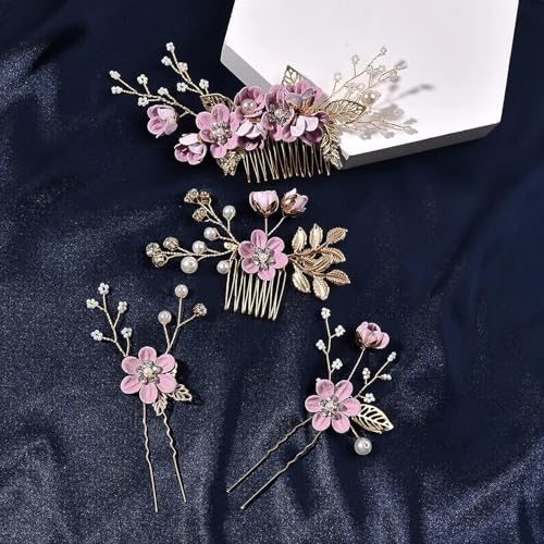 4 Pieces Durable Hair Comb Wedding Bridesmaids Wedding Hair Accessories Hair Comb for Bridal Accessories for Bridesmaids or Flower Girls Simple and Generous (Purple)