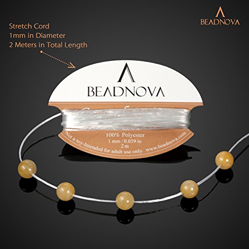 Image of BEADNOVA Yellow Jade Beads Natural Crystal Beads Stone Gemstone Round Loose Energy Healing with Crystal Stretch Cord for Jewelry Making (6mm, 62-64pcs)