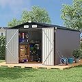 Verano Garden 8x12FT Outdoor Storage Shed, Large Galvanized Steel Metal Garden Shed, Double Door W/Lock, Outdoor Storage House for Backyard, Patio, Lawn(137.72" Dx87.8 Wx76.77 H)