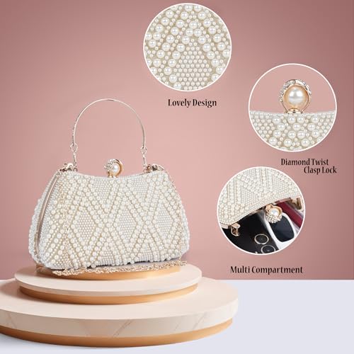Image of Lady Quinton Pearl and Rhinestone Evening Clutch Bag, Bridal Party Handbag with Chain Strap
