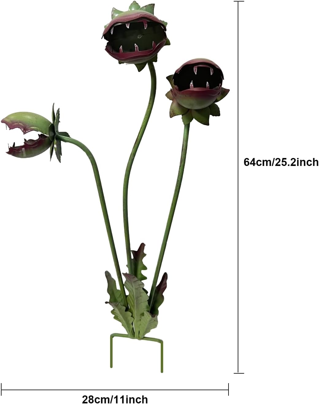Metal Carnivorous Plant Garden Stake, Venus Flytrap Yard Art Decor, Outdoor Decorative Plant Stake Sculpture for Lawn Garden Patio Halloween Gothic Yard Decoration (Green-1pc)
