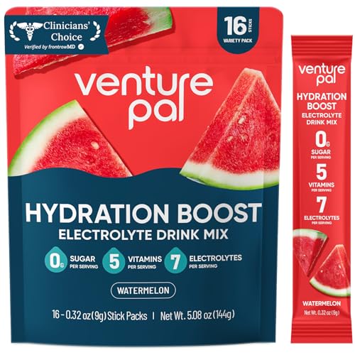 Image of Venture Pal Sugar Free Electrolyte Powder Packets, Keto Friendly, 16 Sticks | Liquid Daily IV Hydration Packets for Rapid Rehydration. 7 Electrolytes & 5 Vitamins | Vegan | Fast Dissolve