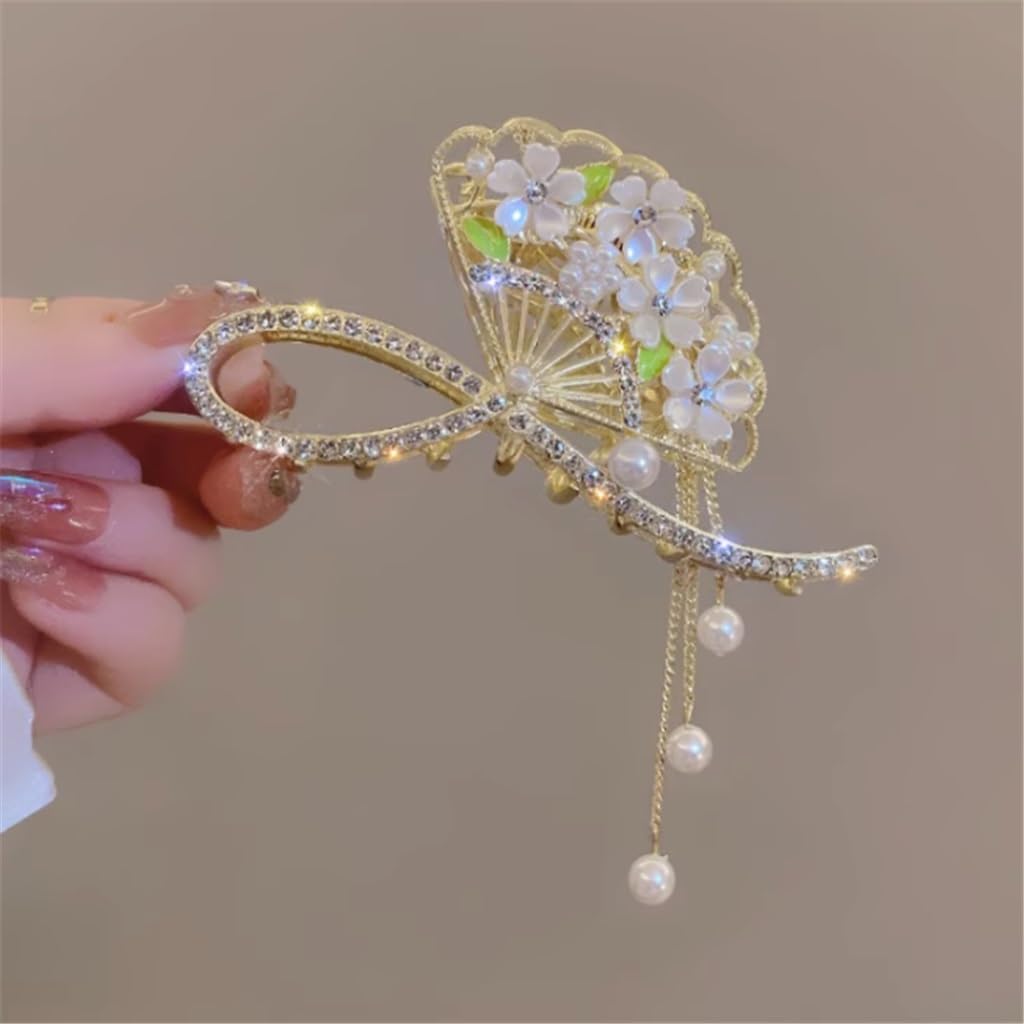 Antique fan hair clip, back spoon, pearl tassel, headdress, shark, large, female