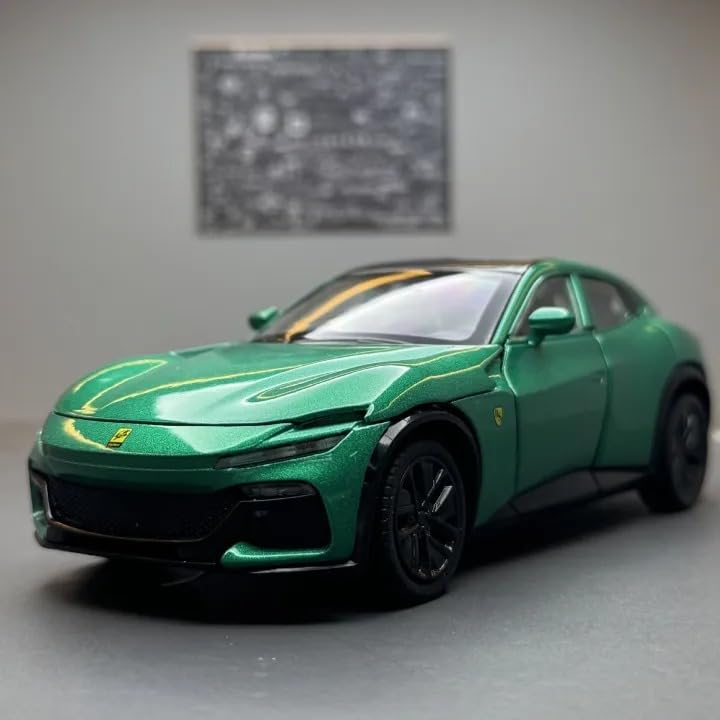 Image of FEXXA 1:32 Scale Ferrari Purosangue SUV Die-Cast Metal Car with Sport car Openable Doors Light and Sound,Pull Back Function Indoor Outdoor Toy for Kids (1.32 Scale-Green)