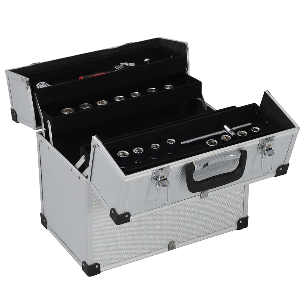 Maletín de herramientas de aluminio estructurado de 38 x 22 cm con 6 compartimentos y parte superior extensible para mantener tus herramientas ordenadas