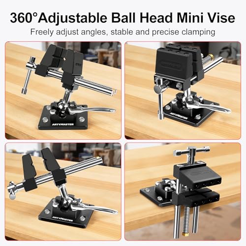 Image of ArtyMaster 360 Rotating Bench Vise with Quick-Release Ratchet Wrench - Versatile Woodworking & Pipe Vise for Home Improvement - 4 Inch Workbench Vise for Carving, Repair & DIY Projects (WT117B)
