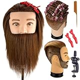 Czrleaty Mannequin Head Human Hair for Hair Styling, Barber Mannequin Head Male with 100% Human Hair and Beard Cosmetology Training Manikin Head for Hair Cutting
