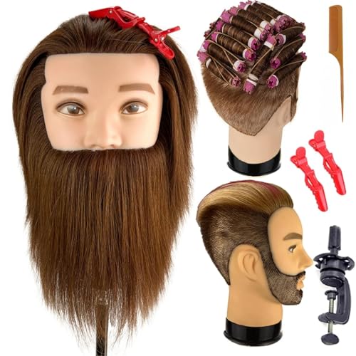 mannequin head human hair for hair styling barber mannequin head male with 100 human hair and beard cosmetology training manikin head with stand