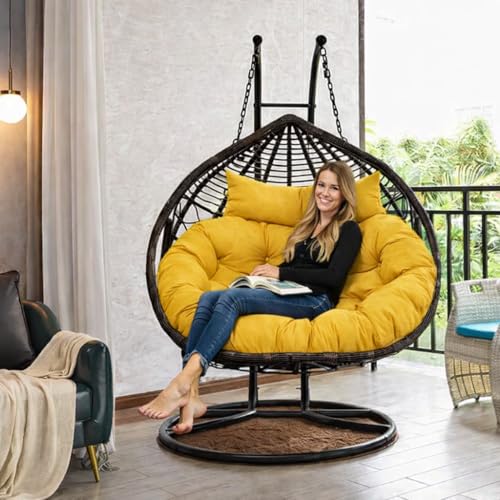 Image of ARMAISH India Double Seater Cushion Set - Polyester Fabric Padded Seat for Hanging Egg /Garden Jhula(Cushion ONLY Yellow)