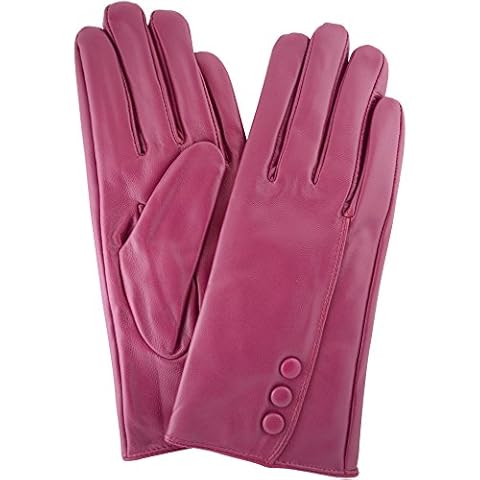 Ladies Butter Soft Leather Glove with Button Feature & Warm Fleece Lining, Pink - 7.5" (Large) Cover