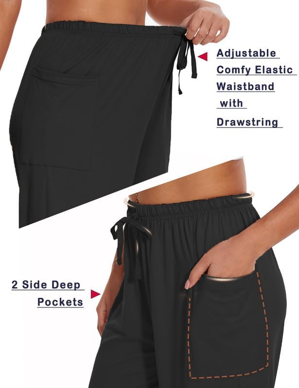 Women's Slacks Wide Leg Pants Comfy Lounge Pajama Harem Sweatpants Elastic Waist Drawstring with Pockets - Image 4
