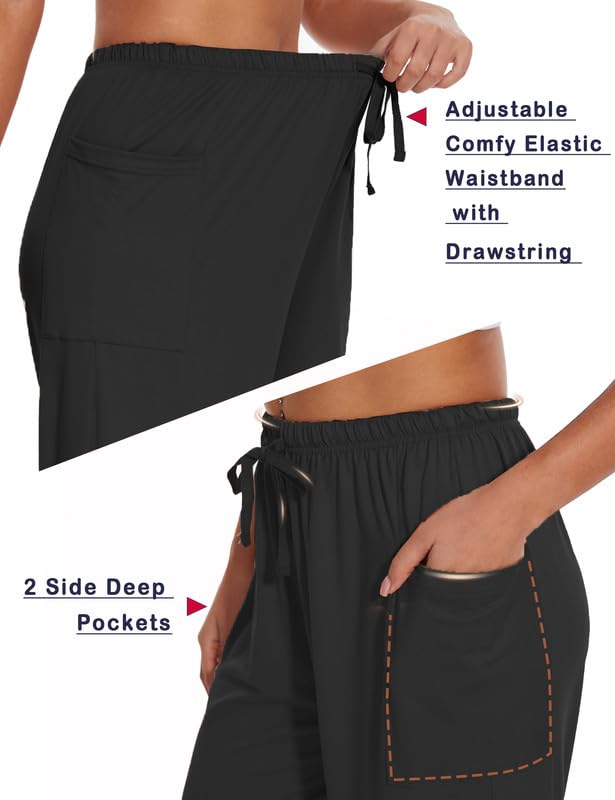 Women's Slacks Wide Leg Pants Comfy Lounge Pajama Harem Sweatpants Elastic Waist Drawstring with Pockets4