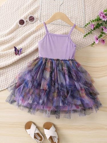 Image of TAGAS Toddler Girls Polka Dot Ruffle Trim Belted Mesh Dress Floral Pattern Frock for Girls (KD-1015)