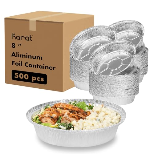 Karat 8-Inch Round Aluminum Foil Pans, Oven Safe & Leak Resistant Disposable Take-Out Containers, AF-CR08 (Case of 500)