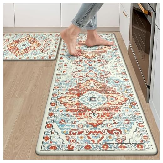 Ileading Anti Fatigue Kitchen Mat Set of 2 Waterproof Farmhouse Comfort Standing Mat Non Skid Cushioned Rugs Mats with Runner Kitchen Floor Carpet for Laundry Sink