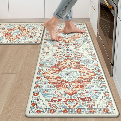 Image of Ileading Anti Fatigue Kitchen Rugs Sets of 2 Cushioned Kitchen Mats for Floor Waterproof Kitchen Mat Set Non Slip Comfort Standing Mat for Kitchen, Office, Sink, Laundry