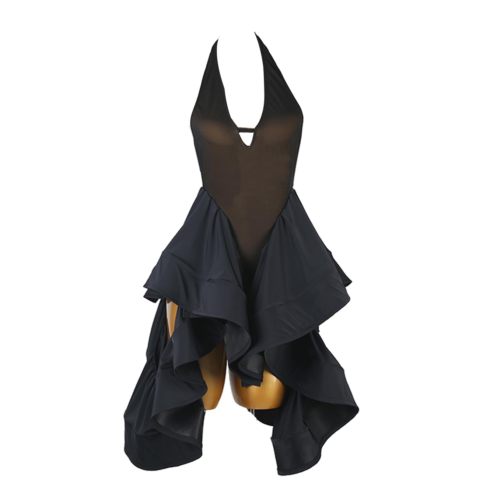 Elegantes Latein Tanzkleid Turnier Damen Mädchen mit Neckholder und Rückenausschnitt, Professionelles Tanzkleid, Trainingskleidung Competition Performance Kleid