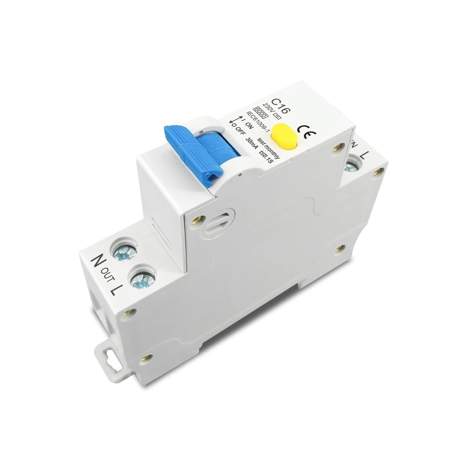 Interruttore magnetotermico differenziale 1P+N, 6-32A 230V 6kA | RCBO 1P+N, dispersione 30 mA, 6-32 A, potere di interruzione 6 kA. 230 V. Scollega fase e neutro.(6A)