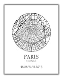 Paris France Street Map Wall Art - 11x14 Modern Abstract Black & White Aerial View Decor Print with Coordinates. Makes a great French-Themed Gift.