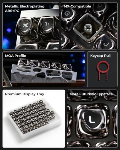 Image of XVX Venom Keycap 60 75 100 Percent, Translucency Keyboard Keycaps w /Hollowed-out Design, ABS+PC Material Keycaps, MOA Profile Keycap, Full 120 Key Set for MX Mechanical Gaming Keyboards (Silver)
