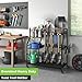 keomaisyto Garden Tool Organizer for Garage, Large Yard Tool Organizer and Storage Holder with Wheels, 3 Tier Utility Garden Tool Rack with Storage Basket for/Shed/Garage/Yard/Basement/Lawn