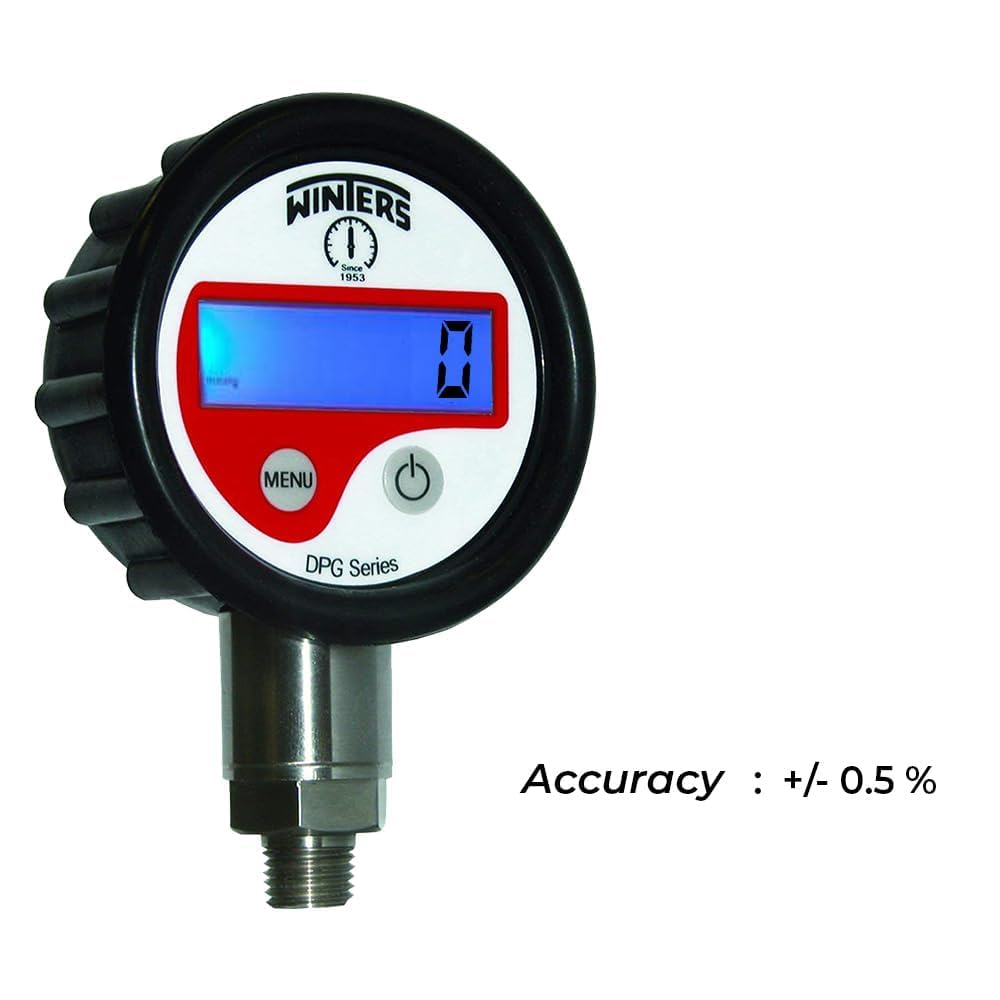 Winters DPG224 DPG Series Digital Pressure Gauge, ABS Case, Rubber Boot, Stainless Steel Socket, 2.5