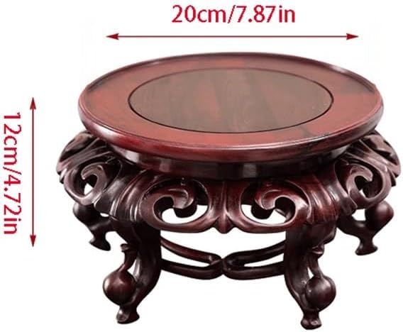 Bonsai Pedestal Vase Pedestal Stands Mahogany Carving Crafts Ornament Base Solid Wood Round Flowerpot Vase Buddha Statue Bracket Small Flower Table Planter Stand Plant Holder