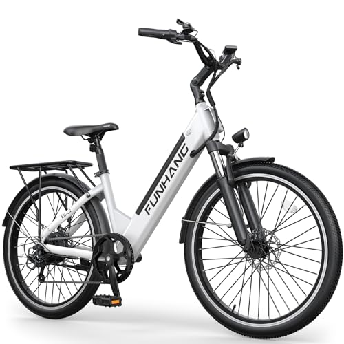 Funhang Electric Bike for Adults, 1000W Peak Ebike, 50Miles 21.7MPH Step Thru Electric Bicycle, 26