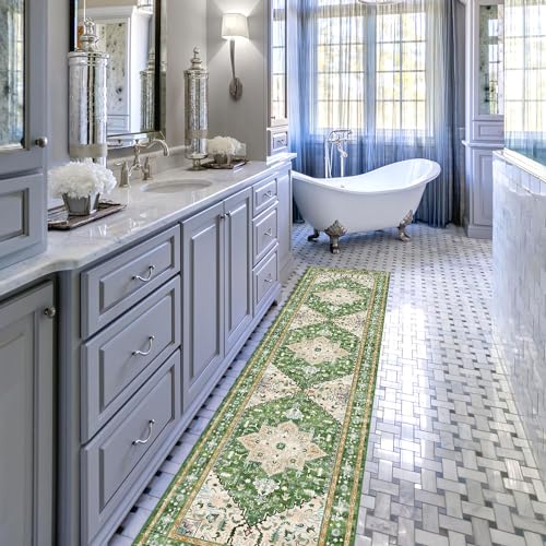 Yamaziot Washable Runner Rug, 2x8 Non-Slip Boho Vintage Hallway Rug Runner with Rubber Backing, Stain Resistant & Low Pile Faux Wool Distressed Carpet Runner for Bedroom, Kitchen, Laundry, Entrance — view 6