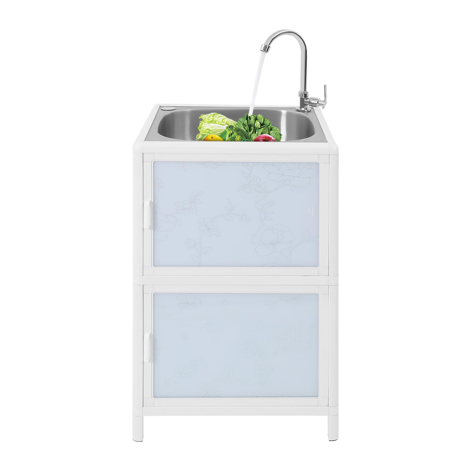 Fifizoo Freestanding Utility Kitchen Sink with Storage Cabinet - 18in Stainless Steel Single Bowl Sink and Faucet Combo for Laundry, Basement, or