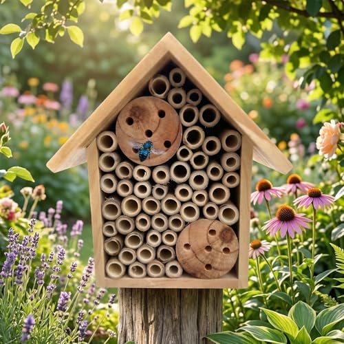EGREE Mason Bee Houses Outdoor Wooden Bee Hotel...