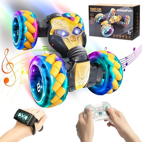 AmazeFun Remote Control Car, 1:12 Off Road Monster Truck, 2.4GHz 4WD Twist Stunt RC Car, Large Double-Sided Driving Car Toy, Gesture Sensing Rotation Drift RC Car for Children 8+ Years Cover