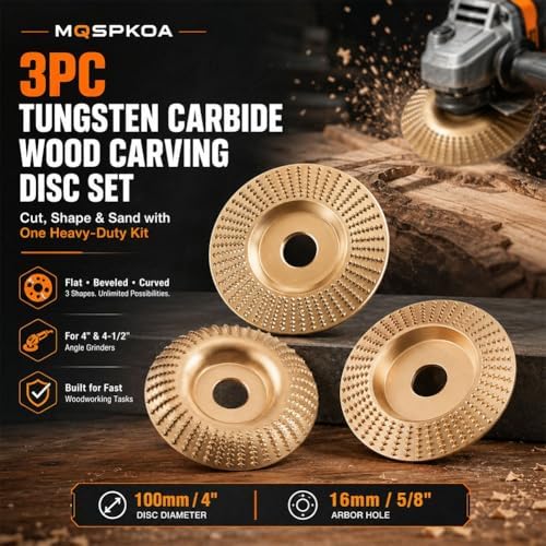 Tungsten Carbide Cutting Wheel, Angle Grinder Polishing Pad, 3PCS Heavy-Duty Wood Carving Disc Set for 4" & 4-1/2" Grinders, Woodworking Attachment for Cutting, Shaping, Sanding(3PCS*Mix)