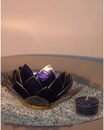 Mawelto Chakra Lotus Tealight Holder Blue (Indigo), Capiz Chakra Candle Blue (Indigo) Ajna